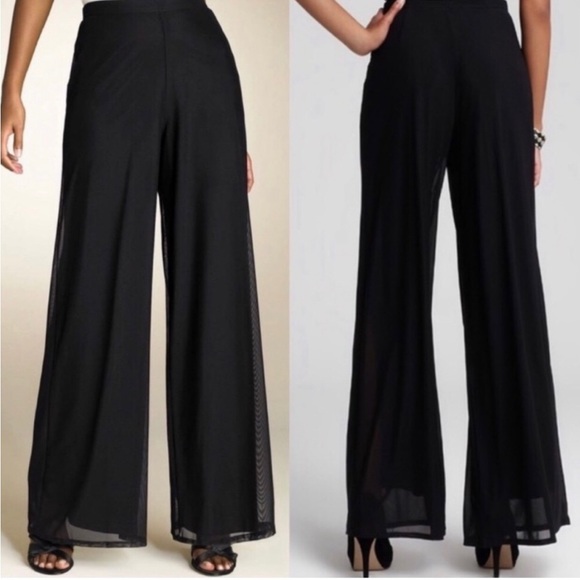 Tadashi Shoji Black Chiffon Wide Leg Palazzo Pants Medium - Picture 1 of 3